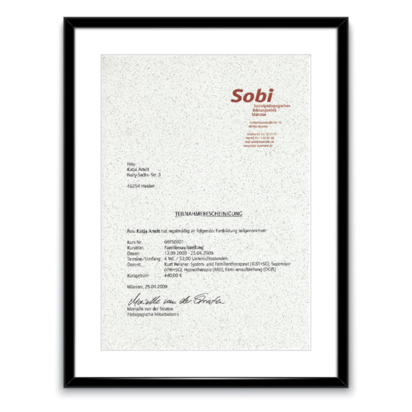 Katja Artelt, Teilnahmebescheinigung