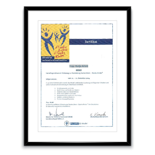 Katja Artelt, Zertifikat